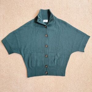 Allude Pine Green Cashmere Mockneck Dolman Sleeve Button Poncho Cardigan XS